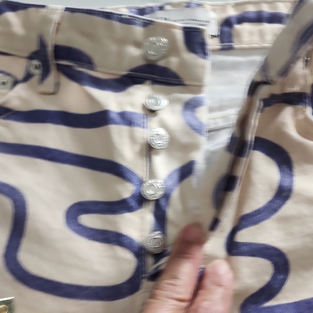 Sara Blue and Cream Patterned Trousers - Picture 7 of 8